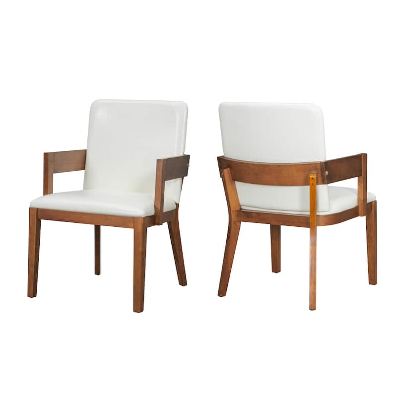 Modern Wood & White Glossy PU Leather Upholstered Dining Chairs Set of 2 - Walnut,White