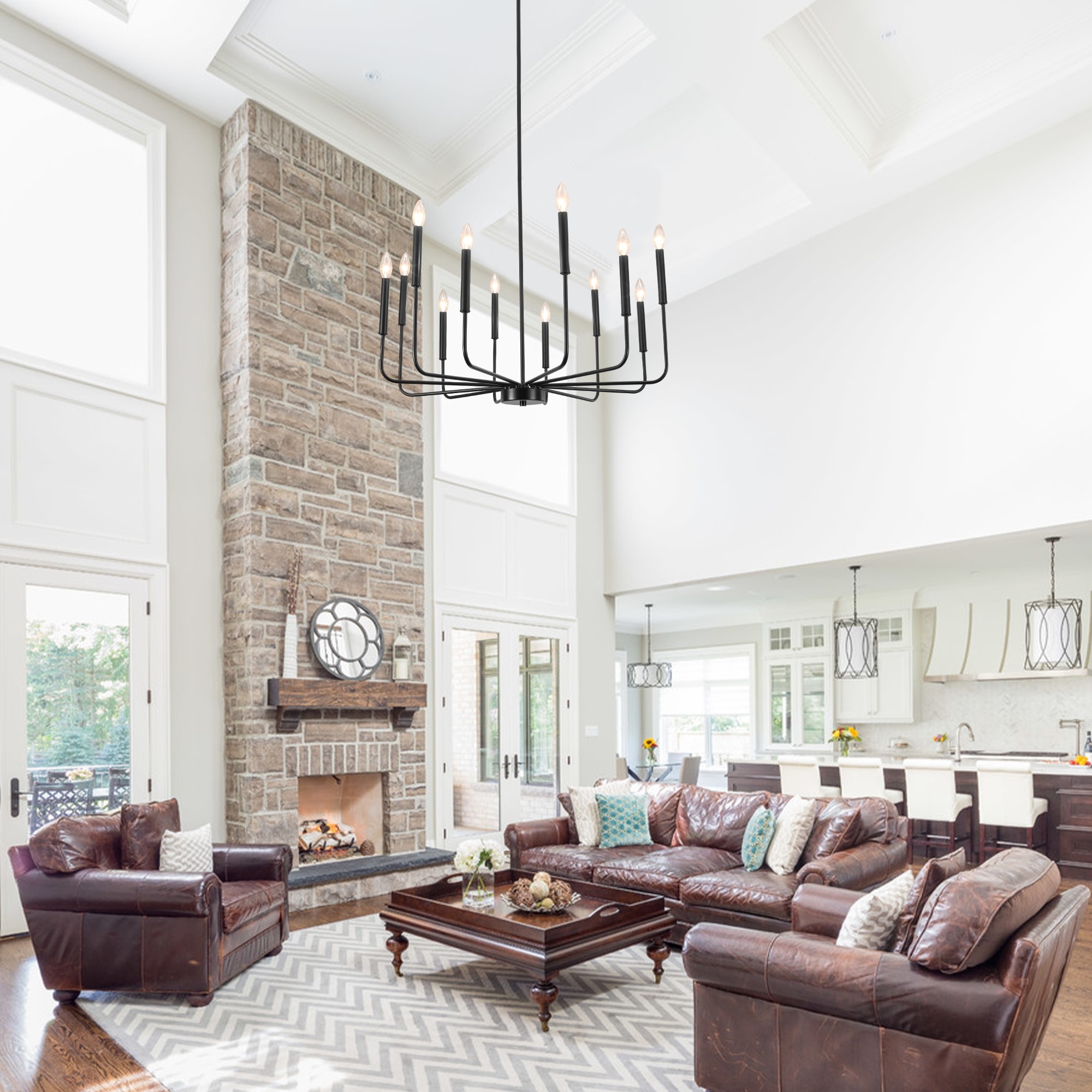 12-Light Rustic Candle Chandelier, Industrial Hanging Chandeliers for Living Room, Kitchen