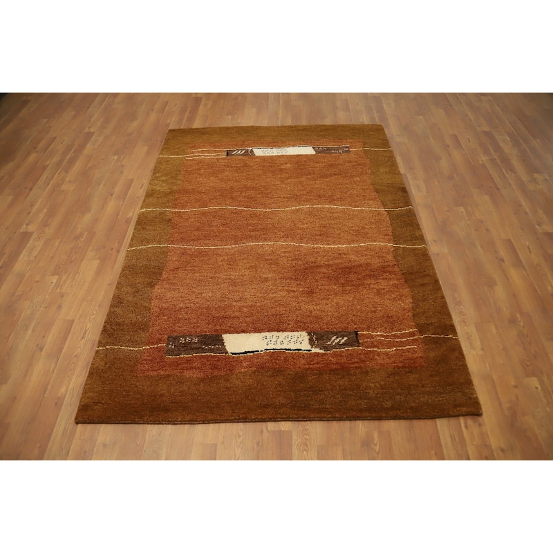 Hand Knotted Oriental 100% Wool Carpet Modern Modern Oranges & Rust Gabbeh Area Rug - 6' 6'' X 4' 9''