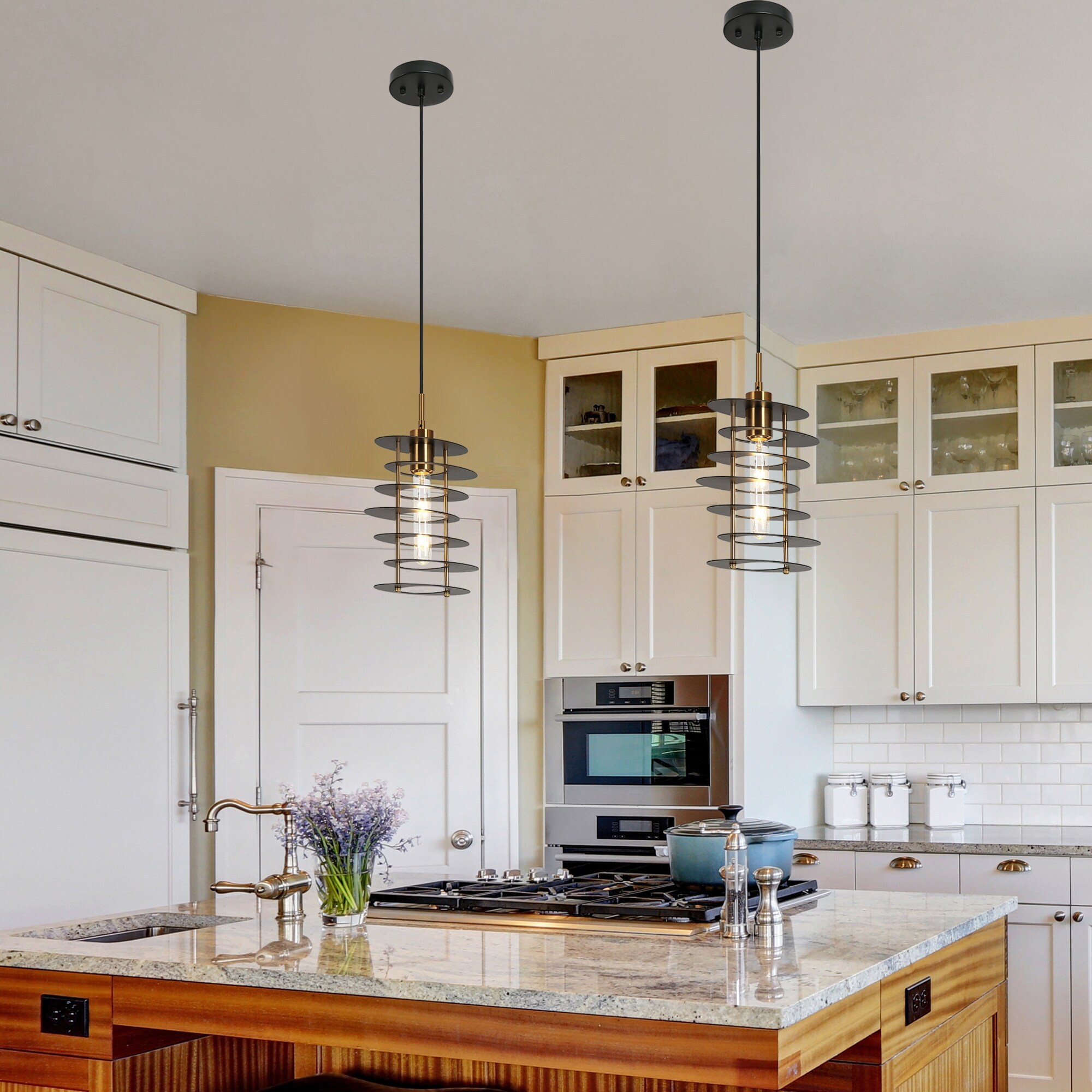 Modern 1-Light Pendant Light Black Gold Foyer Kitchen Island Light