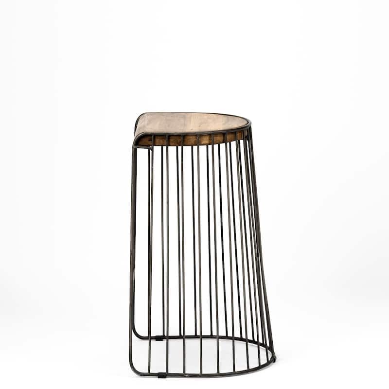 29" Light Brown Wooden Seat Bar Stool with Black Metal Frame and Comfortable Footrest for Kitchen - 30.5”H x 14”W x 16.5”D