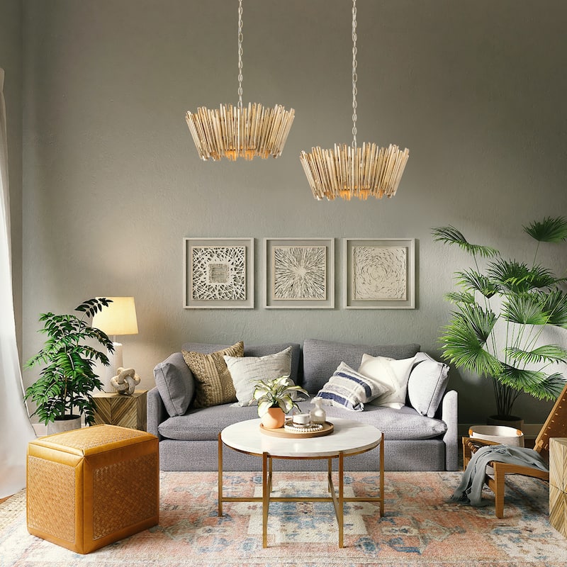 Modern Glam Art Deco Drum Chandelier Accent Dining Room Adjustable Foyer Pendant Light - D20'' x H 13''