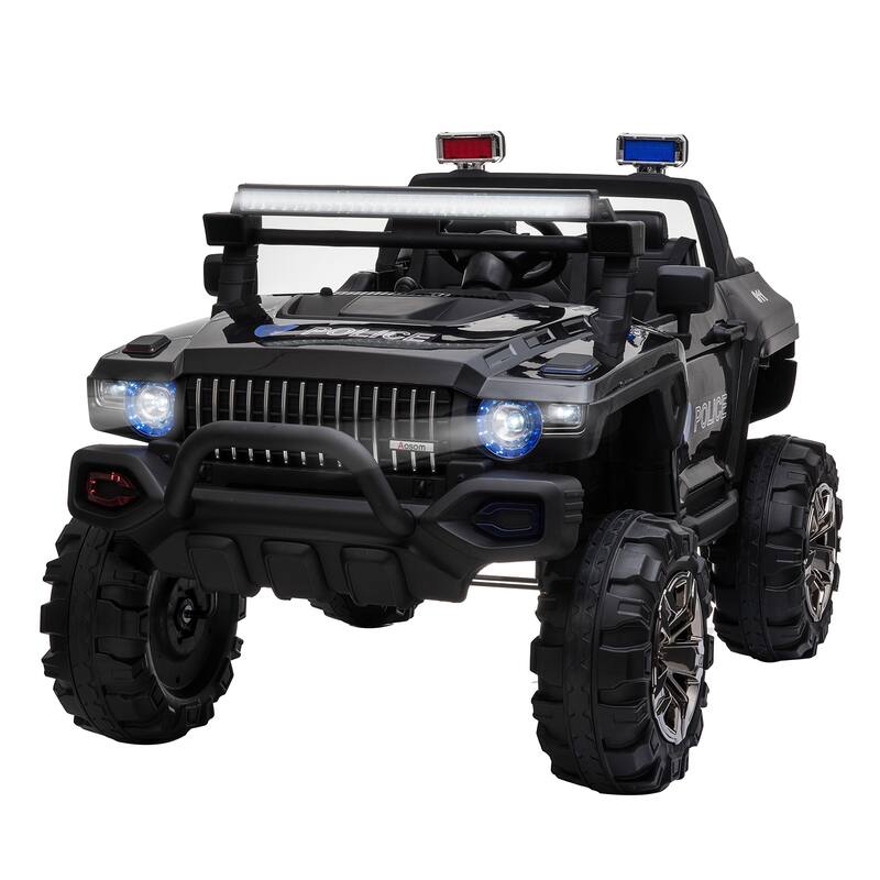 Big 53"L 12V Police Car Ride-On SUV for Kids with Siren, Remote Control, Music, Suspension & Horn - Black
