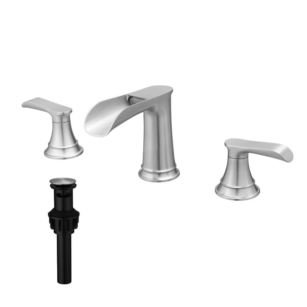 8 Inch Widespread Waterfall Bathroom Faucet with Pop-up Drain Kit Brass Double Handle Modern Bathroom Sink Vanity Faucets