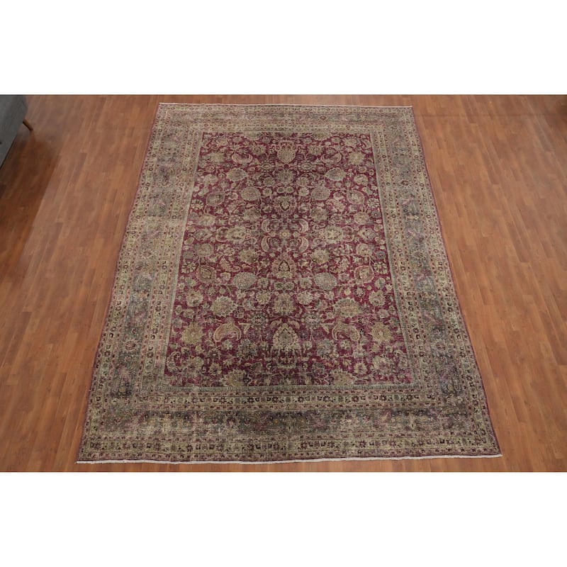 Hand Knotted Oriental 100% Wool Carpet Traditional Floral Pink Mashad Area Rug - 13' 5'' X 9' 6''