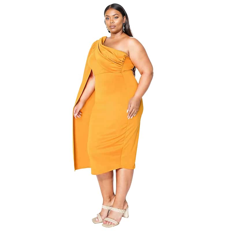 L I V D Plus Size Spade One Shoulder Cape Dress