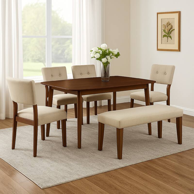 Goko Dining Table, 59 Inch Brown Wood Top, Round Tapered Legs