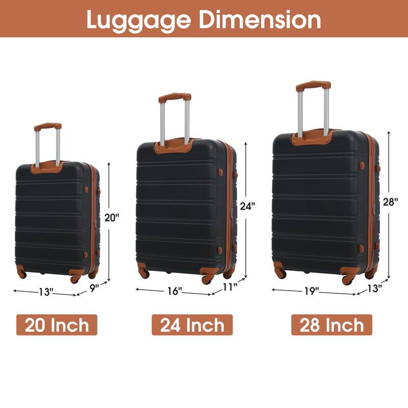 3 Piece Luggage Set ABS Hardside Lightweight Suitcase Set with Spinner Wheels and TSA Lock, 20" 24" 28" Luggage Case