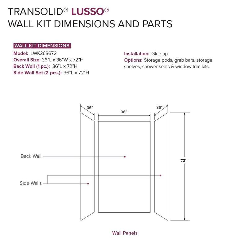 Transolid LWK363672 Lusso 72" H x 36" W x 36" D Three Wall Alcove