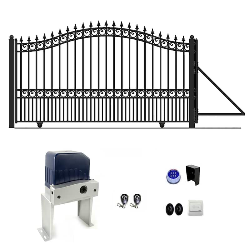ALEKO Steel Single Sliding 14 ft Driveway Gate London Style with Gate Opener