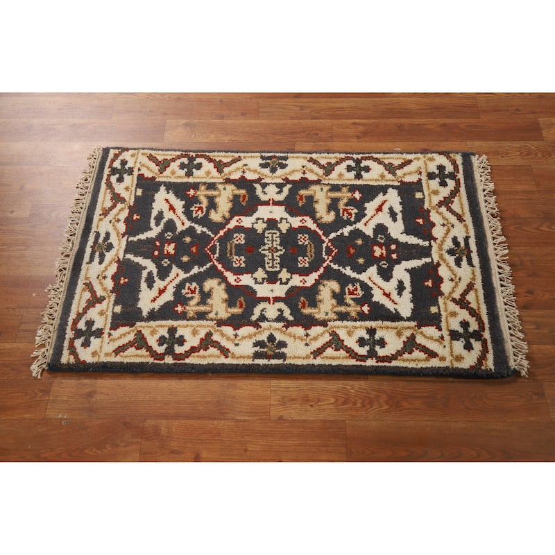 Geometric Oushak Oriental Foyer Rug Hand-Knotted Wool Carpet - 2'0"x 3'0"