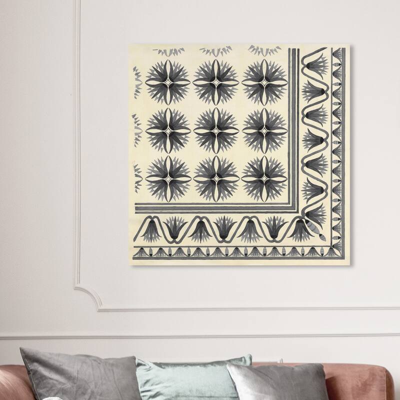 Wynwood Studio Canvas Abstract Floor Covering Grey White and Cream White Traditional Wall Art Canvas Print - 40 x 40