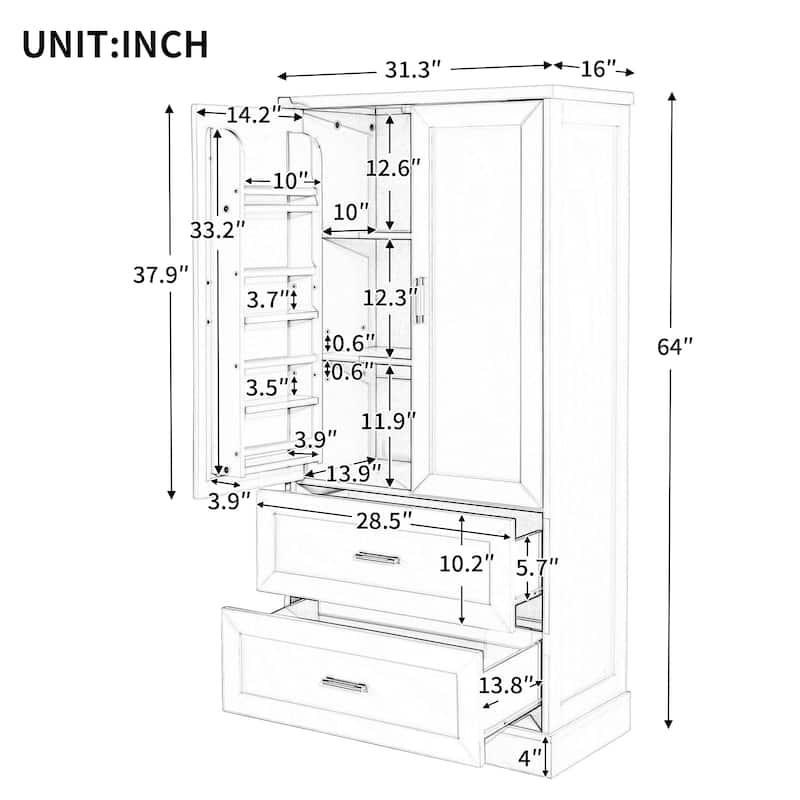 Roomfitters Freestanding Tall Bathroom Cabinet with Adjustable Shelf, Dual Doors and Ample Storage