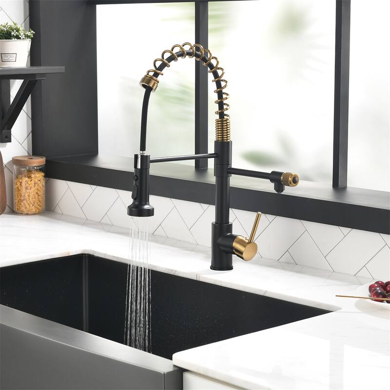 Single Handle Commercial Kitchen Sink Faucet With Pull Down Sprayer Modern Spring Single Hole Basin Taps