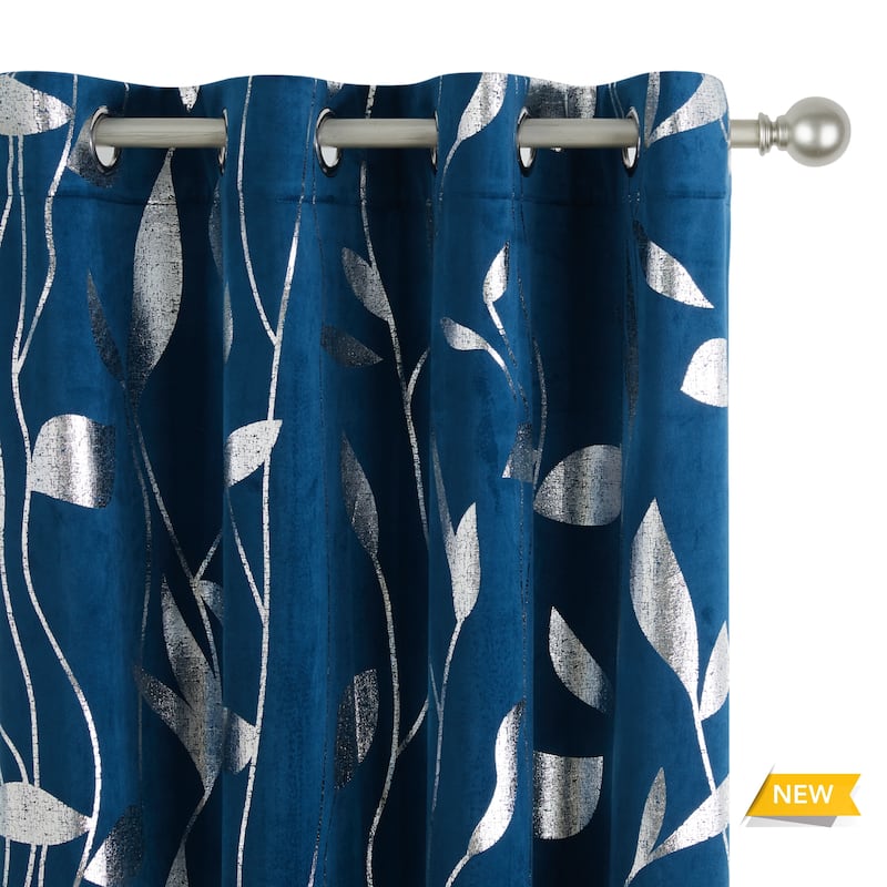 Velvet Curtains Room Darkening Silver Pattern Drapes 2 Panels