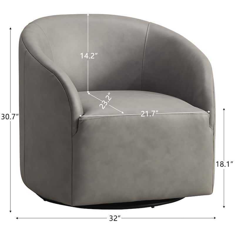 KINWELL 32"W Top Grain Genuine Leather Swivel Barrel Armchair