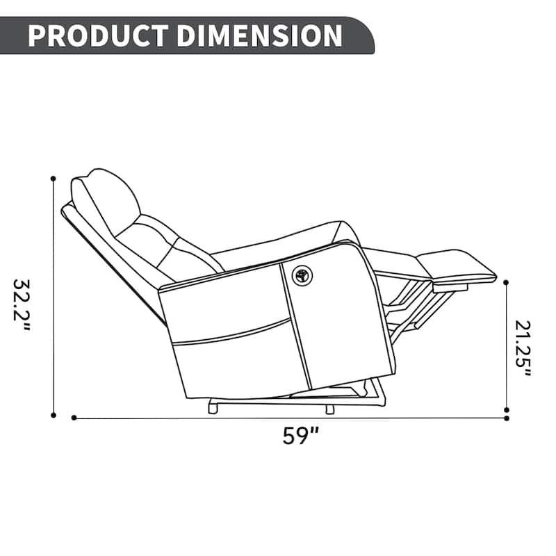 PU Leather Recliner with Single Motor Lift Massage Heat and 155 Degree Recline