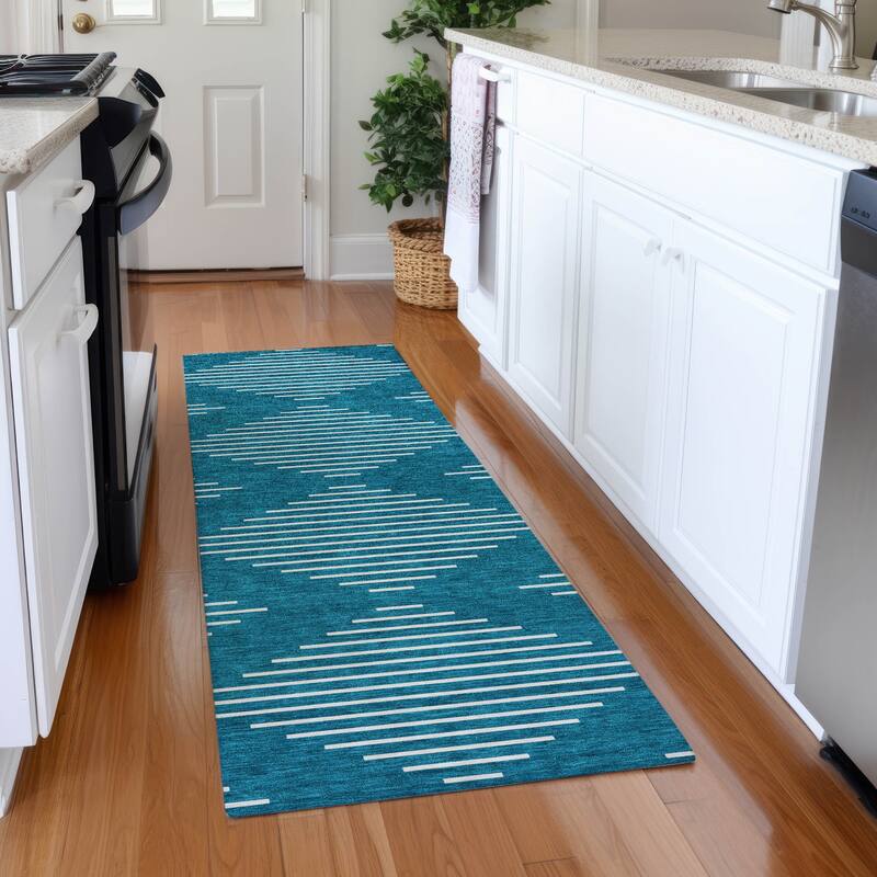 Premium Washable Super Soft Modern Geo Mayfield Rug - Teal - 2'3" x 7'6"