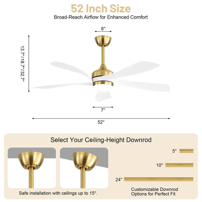 Sofucor 38"/52" Farmhouse Style Wood Walnut / ABS Blades Ceiling Fan With Lights and Remote Control, Dimmable LED Optional