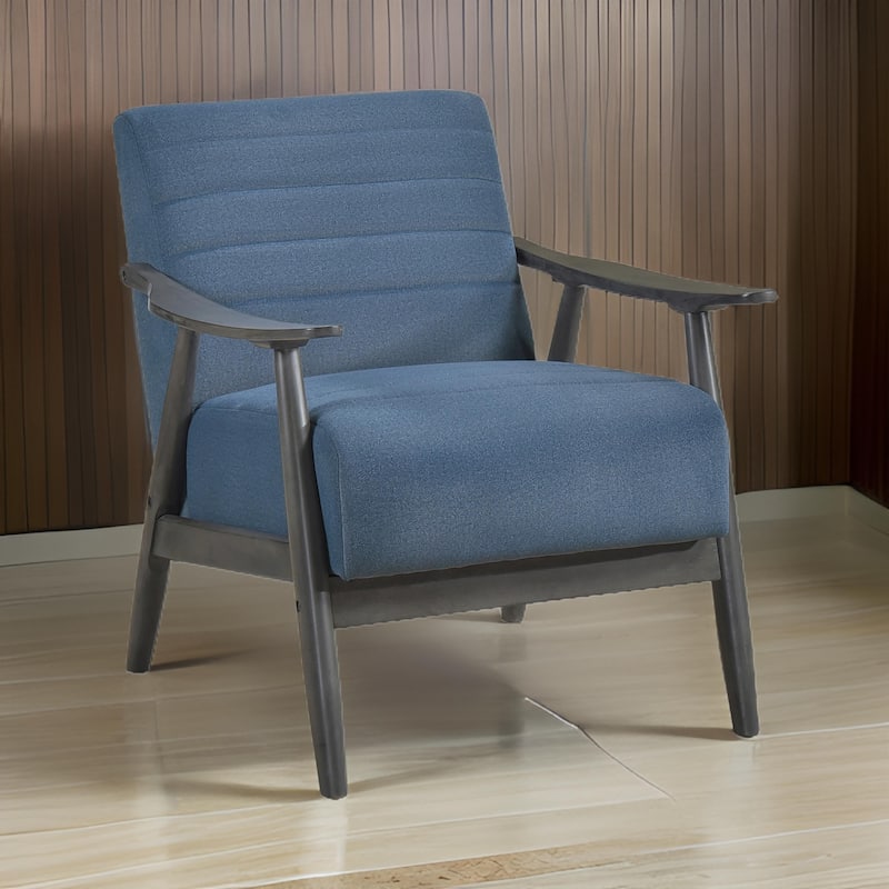 Tira 32 Inch Accent Chair, Channel Stitched, Blue Velvet, Gray Solid Wood