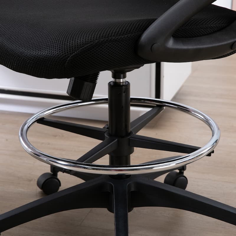 Vinsetto Drafting Office Chair with Flip-Up Armrests, Footrest Ring and Adjustable Seat Height, Black
