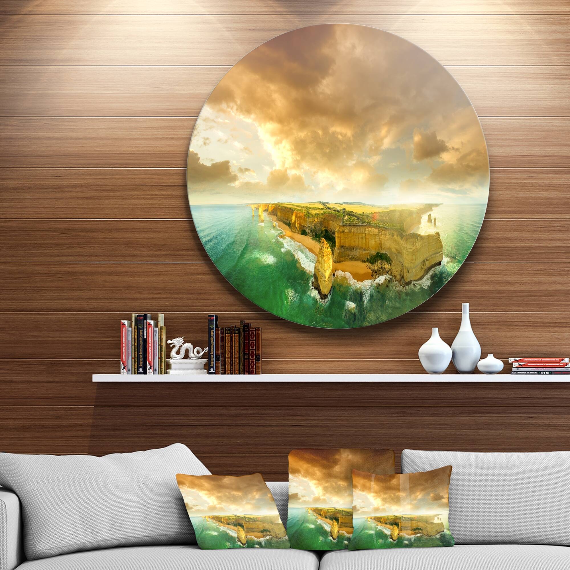 Designart 'Great Ocean Road Australia Green' Modern Seascape Disc Metal