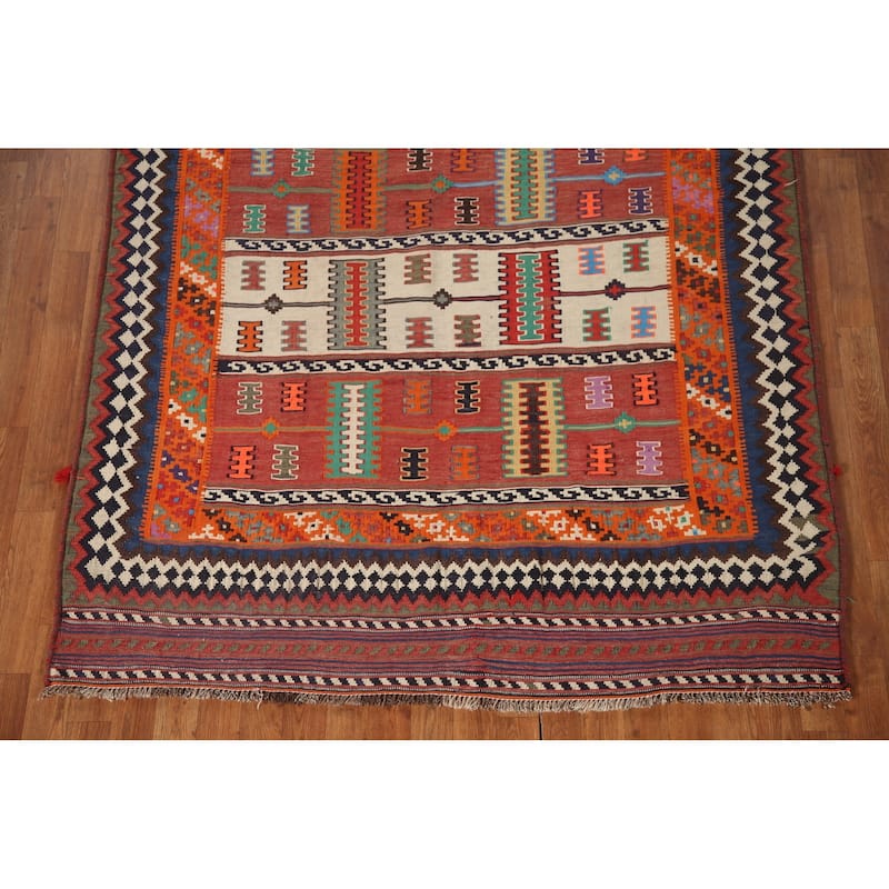Masterpiece Hand-Woven Vegetable Dye Kilim Qashqai Persian Antique Rug - 5'4"x 8'6"