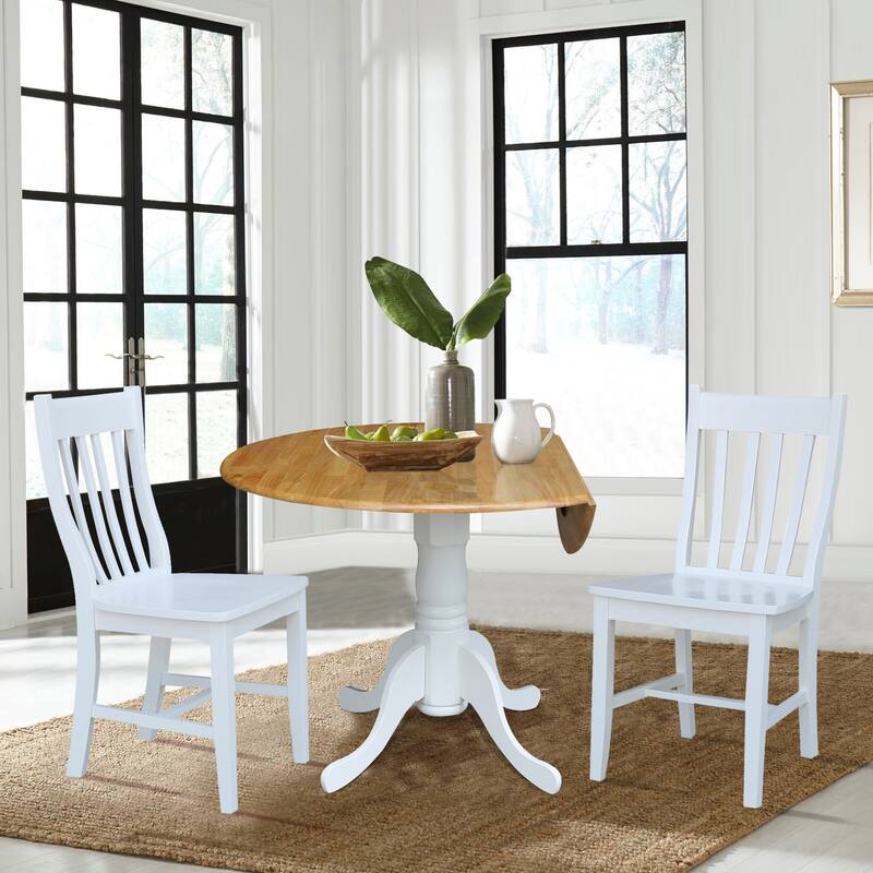 42 in. Drop Leaf Table with 2 Slat Back Dining Chairs - 3 Piece Set