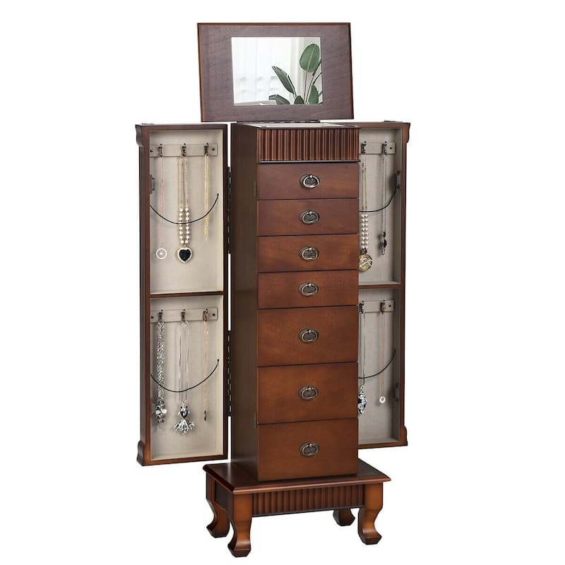 Costway Jewelry Cabinet Armoire Box Storage Chest Stand Organizer Wood - See Details