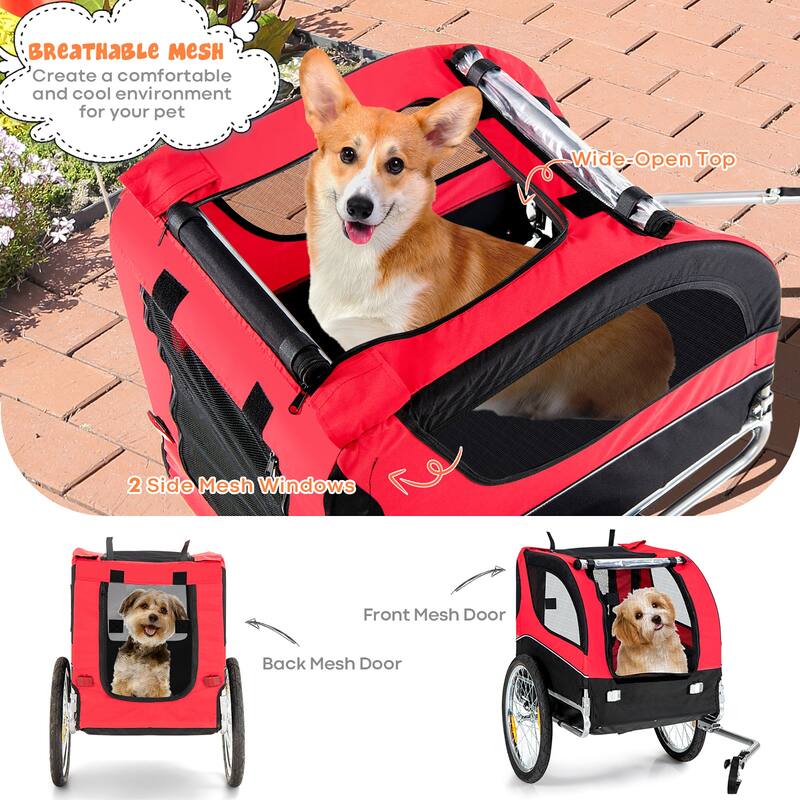 Costway Dog Bike Trailer Foldable Pet Cart with 3 Entrances for - See Details