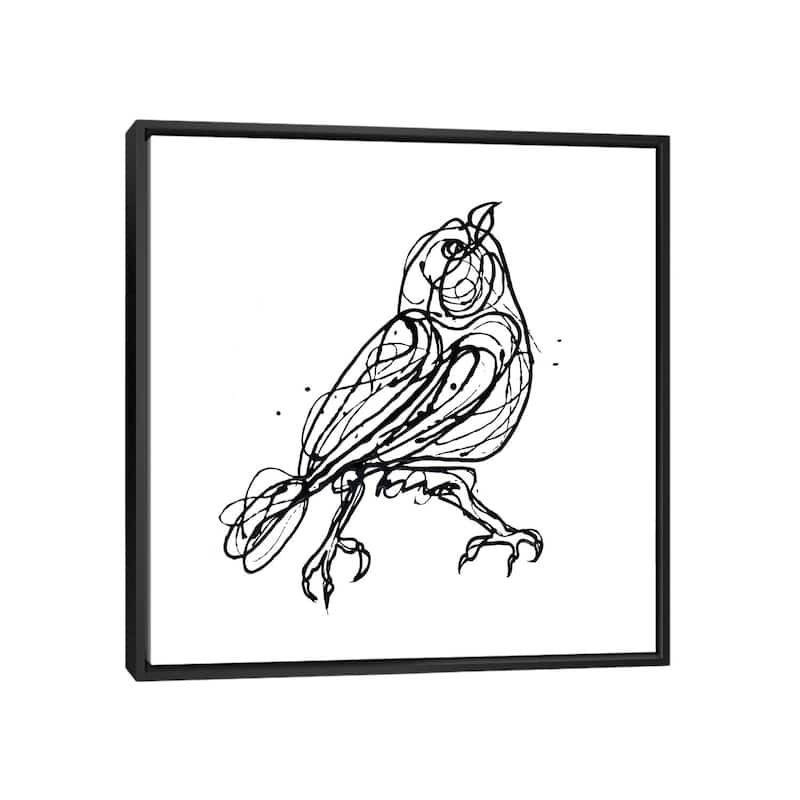iCanvas "Chin Up - Cute Little Bird Jackson Pollock Style Drawing" by OLena Art Framed - Black - 26x26