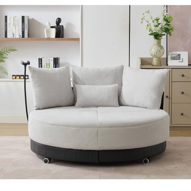 52.75'' Oversized Round Swivel Chair, 360° Swivel, Couples Chair, Gray, Polyester(Anti - Wrinkle)