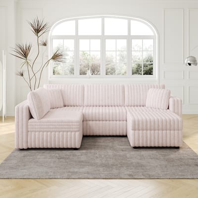 106.3" Soft U-shaped 4-Person Modular Sofa with Ottoman, Light Pink, Metal Frame