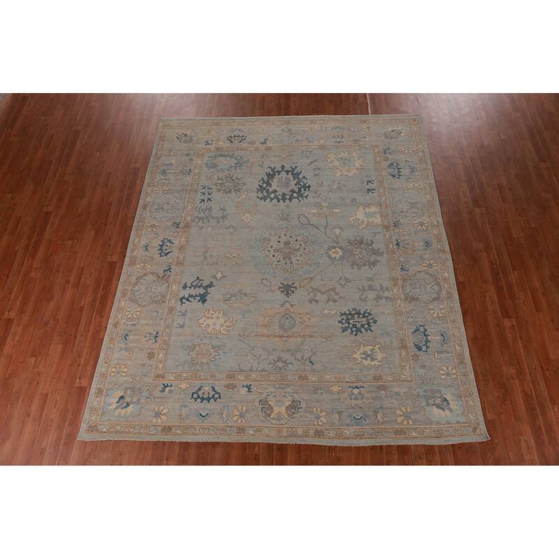 Hand Knotted Oriental 100% Wool Carpet Transitional All-Over Greys & Charcoal Oushak Area Rug - 9' 9'' X 8' 3''