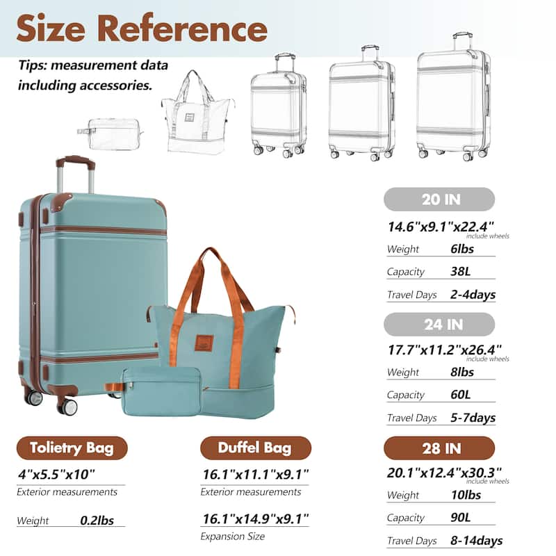 3-Piece, 28-Inch Vintage Hard-Shell Luggage Lightweight Luggage with Swivel Wheels and TSA Lock, for Boarding Travel