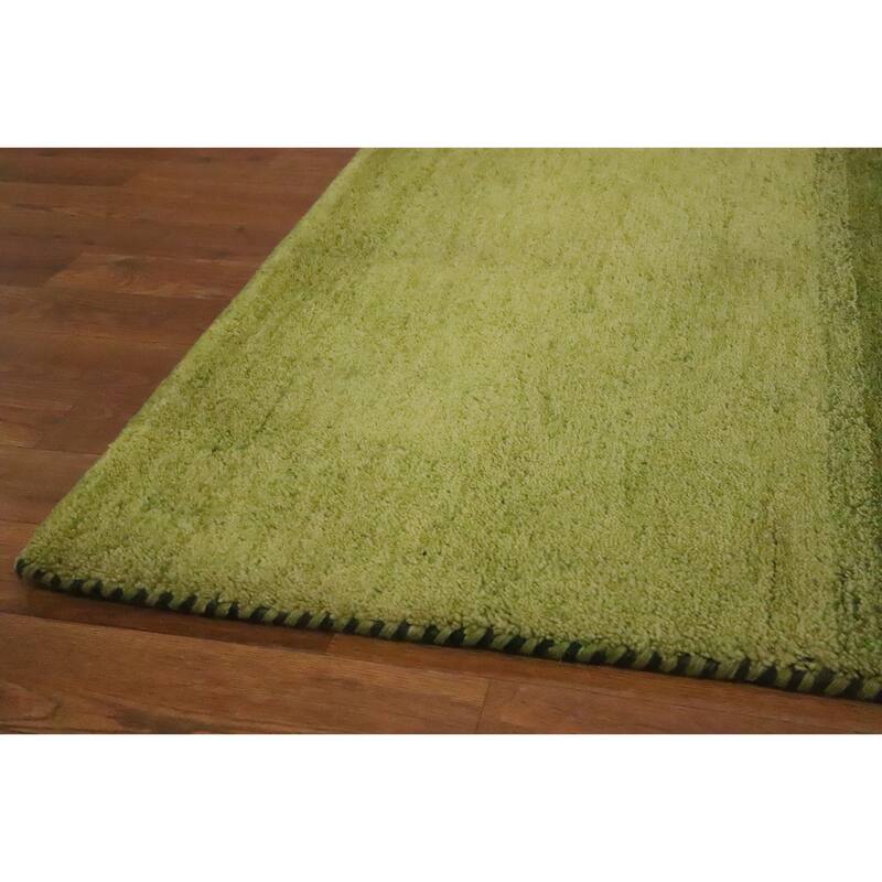 Hand Knotted Oriental 100% Wool Carpet Modern Stripe Green Gabbeh Area Rug - 6' 6'' X 4' 11''