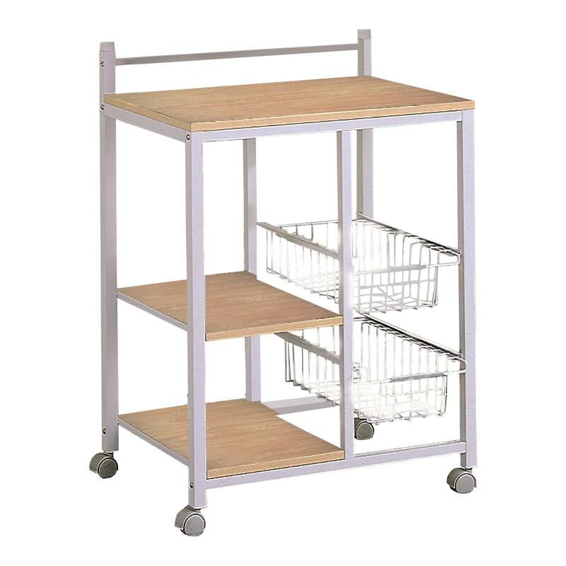 Kitchen Cart with 3 Shelves & 2 Storage Compartments, Brown And White