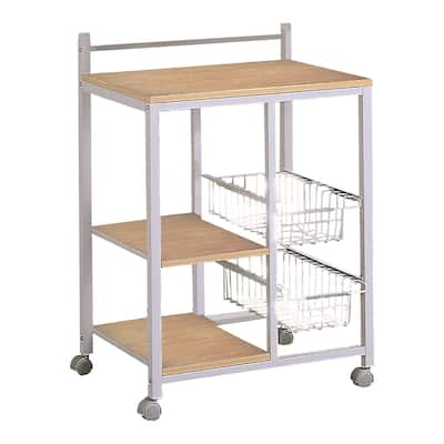 Kitchen Cart with 3 Shelves & 2 Storage Compartments, Brown And White