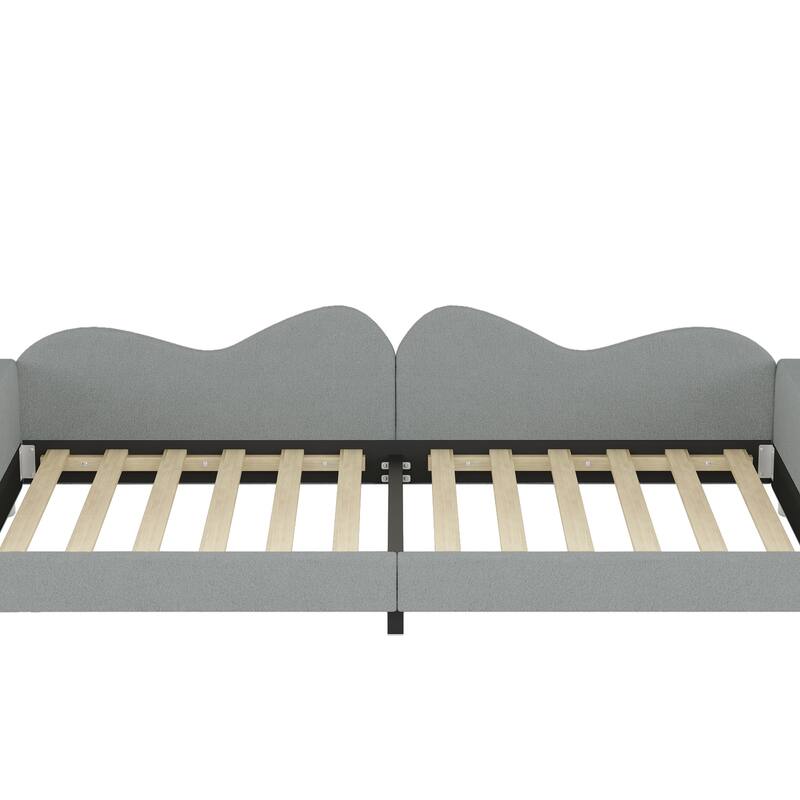 Twin/Full size Upholstered Daybed, Sherpa Fabric Sofabed with Cloud-Shaped Backrest