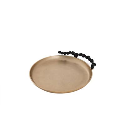 Gold Round Tray with Black Pebble Handles