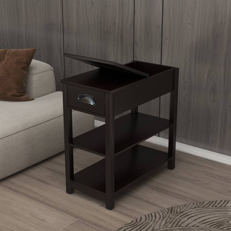 Retro Narrow Side Table with Storage