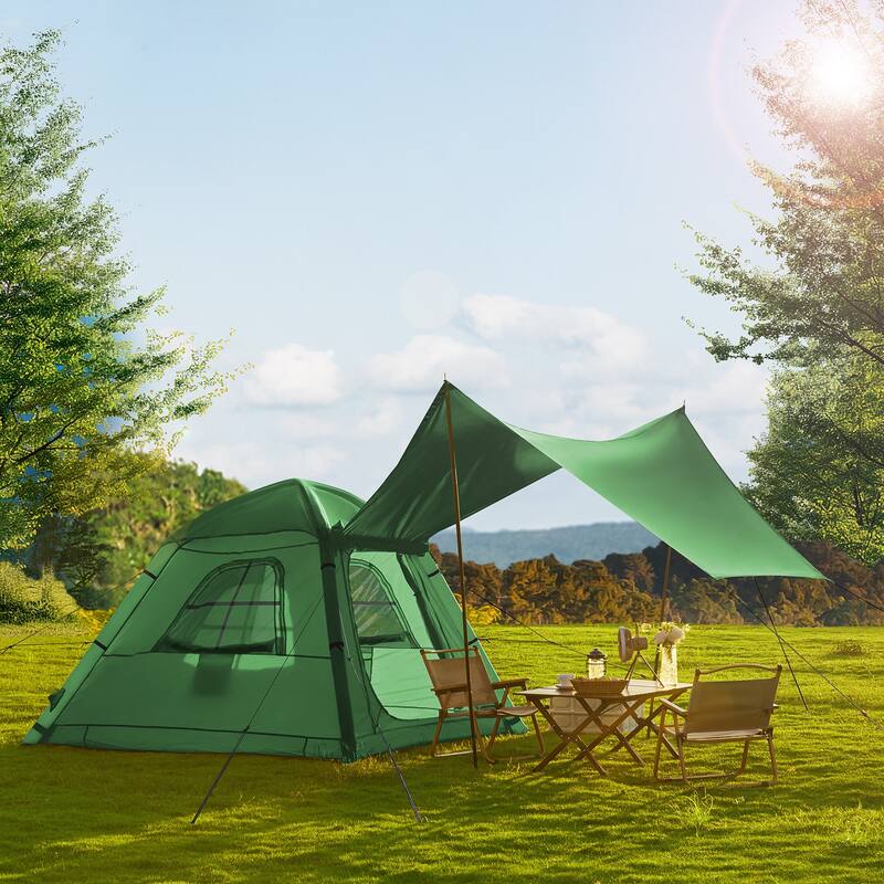 Inflatable Tent 4-6 Person - Instant Setup Waterproof Cabin Tent with Pump (Beige/Light Green) - Light Green