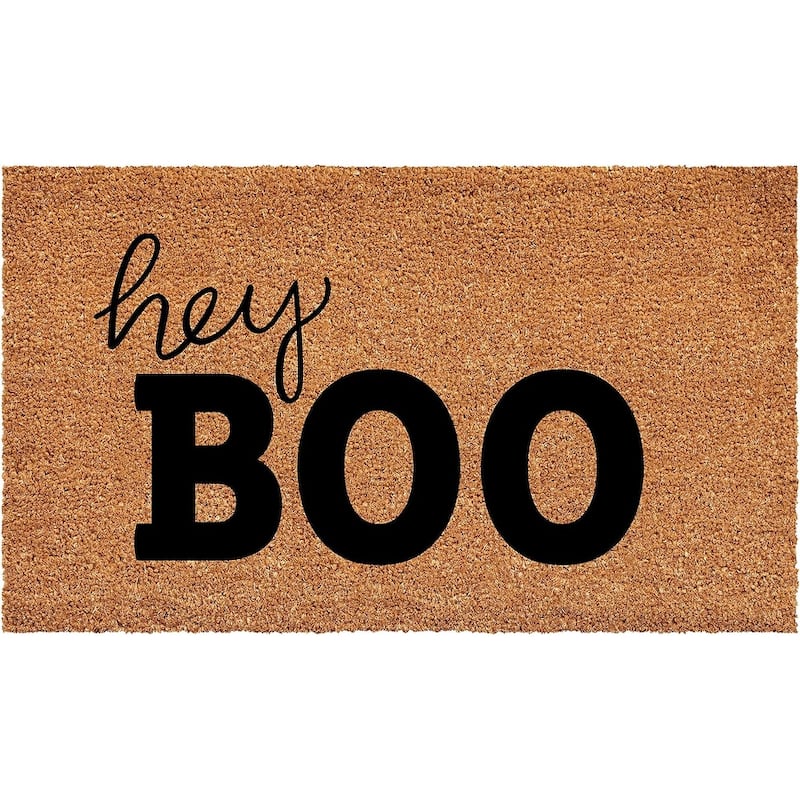 HomeRoots 24" X 36" Natural And Black Halloween Hey Boo Outdoor Coir Door Mat - 24.00' X '36.00