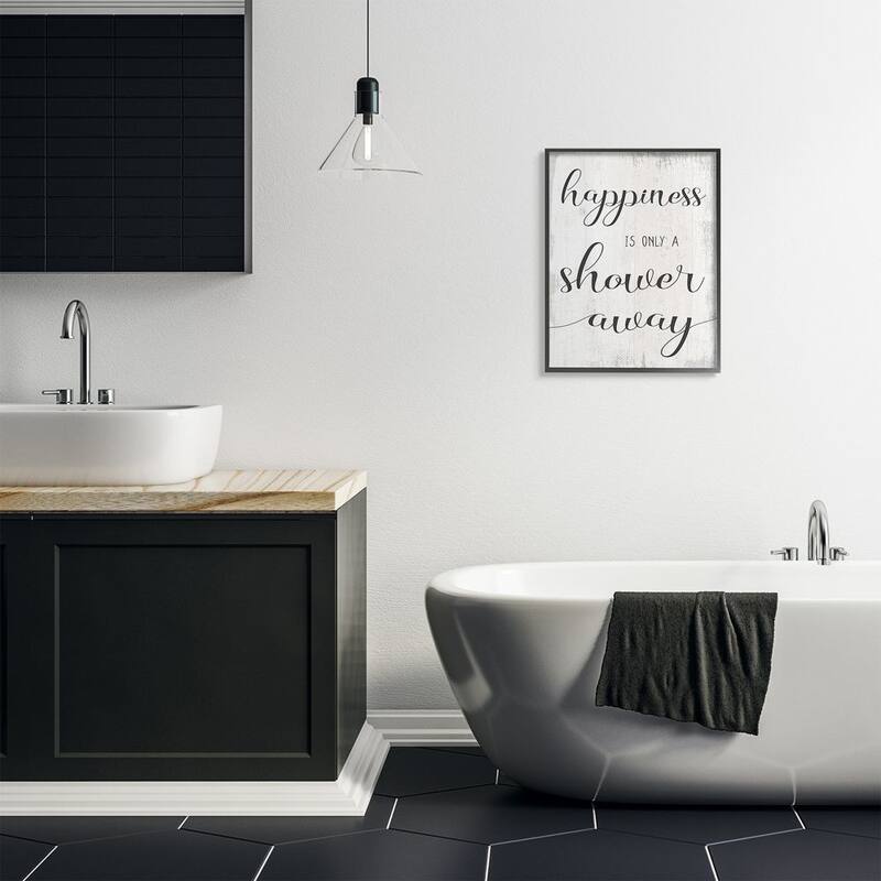 Stupell Happiness is a Shower Away Rustic Bathroom Sign Framed Wall Art - Black