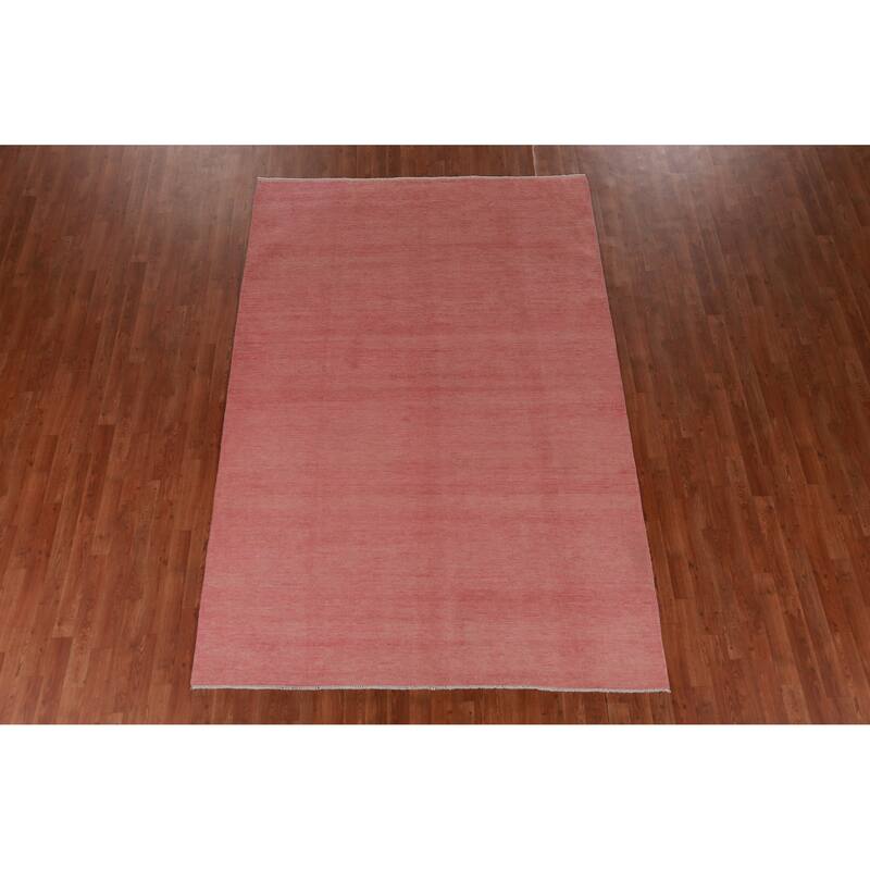 Hand Knotted Oriental 100% Wool Carpet Modern Solid Pink Gabbeh Area Rug - 9' 2'' X 6' 1''