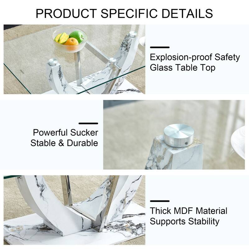 43.3" Length Transparent Tempered Glass Coffee Table with Wooden Legs