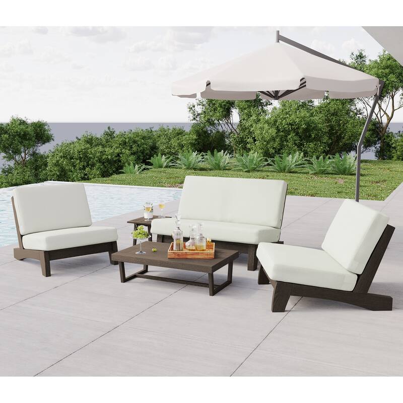 Patio Furniture Outdoor Wood Loveseat Chair Set with Cushion