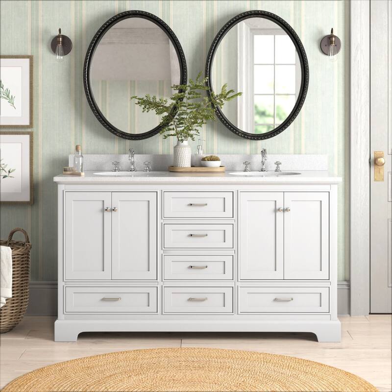 KitchenBathCollection Harper 60" Double Bathroom Vanity with Quartz Top