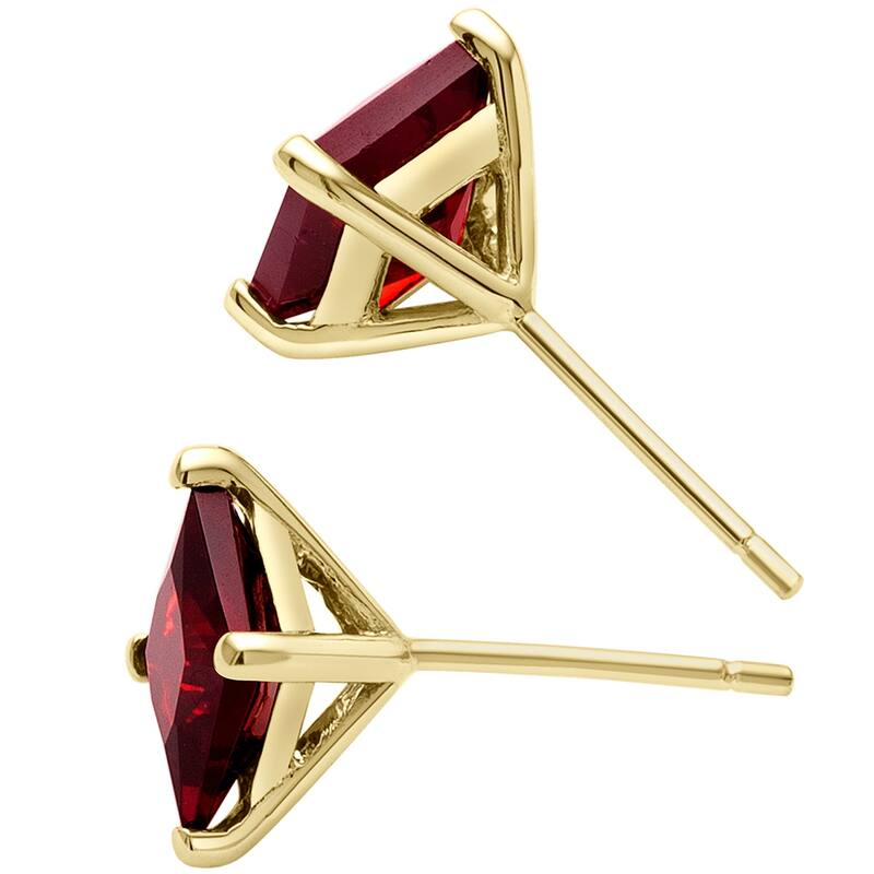 14k Yellow Gold Garnet Stud Earrings 2.67 ct Princess Shape