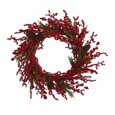 34" Cypress Wreath with Berries and Pine Cones
